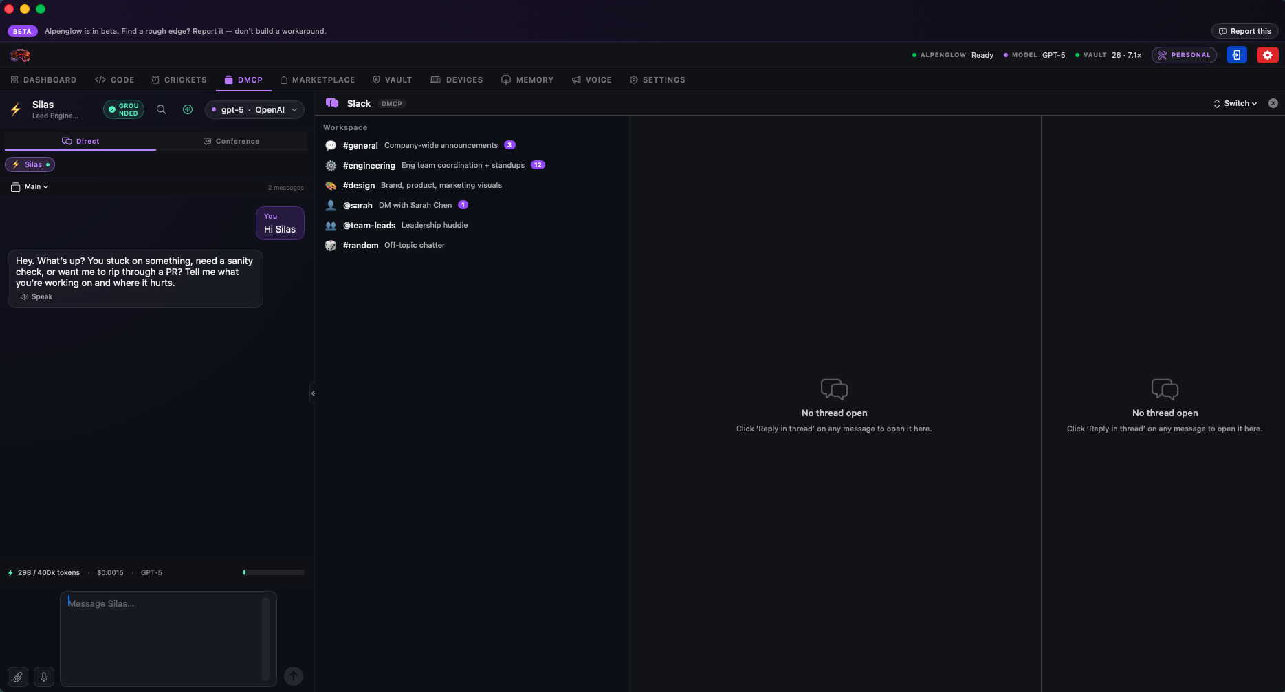 Dynamic MCP tab — connected third-party platforms