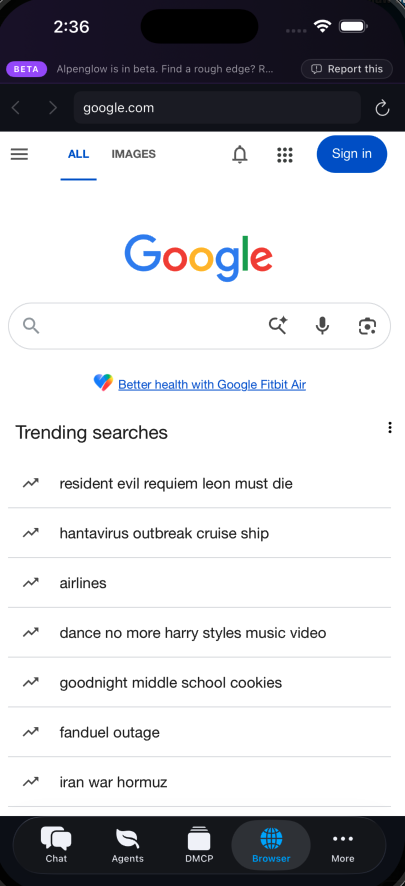 Built-in browser the agent uses