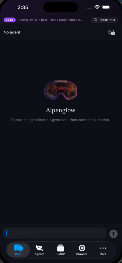 Alpenglow chat home on iPhone
