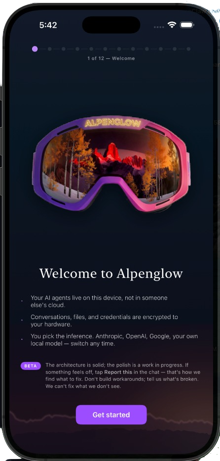 Alpenglow on iOS — welcome screen