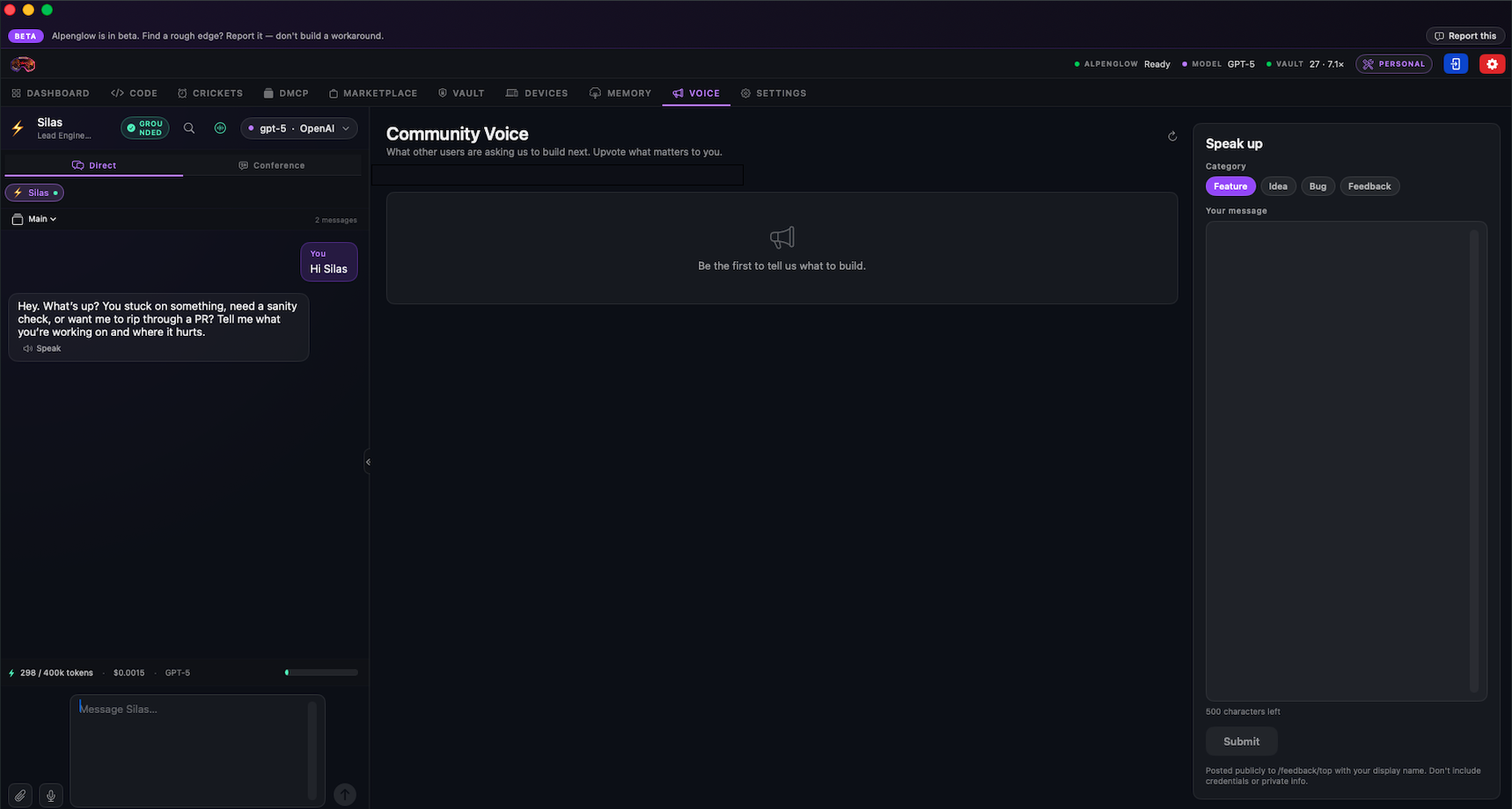 Voice tab — community wishlist